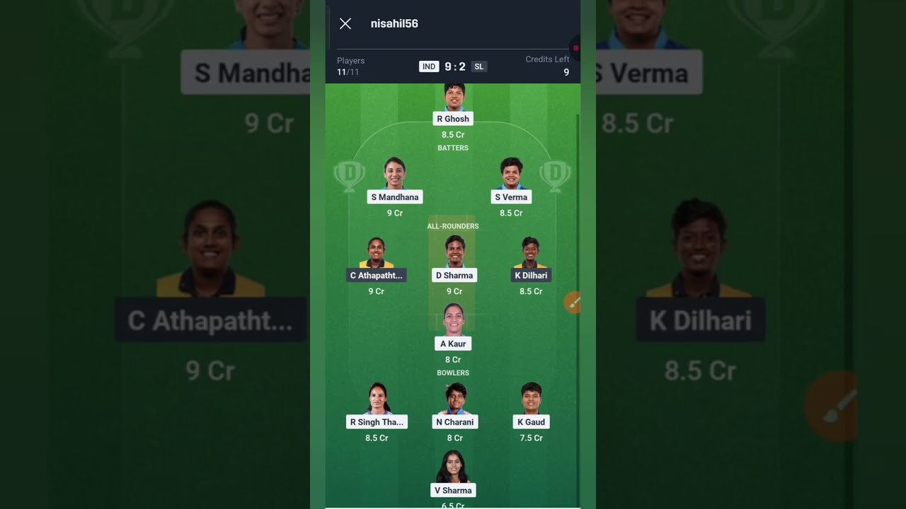 IND-W VS SL-W / IND-W VS SL-W Dream11 Prediction / IND-W VS SL-W Dream11 Team /IND W vs SL W 4th T20