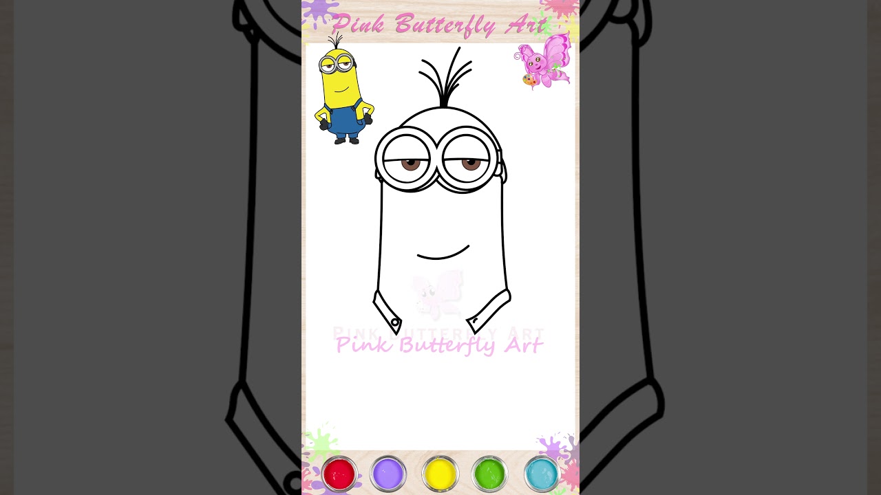 Kevin the Minion Drawing and Coloring Animation for Kids Toddlers Preschoolers #pinkbutterflyart