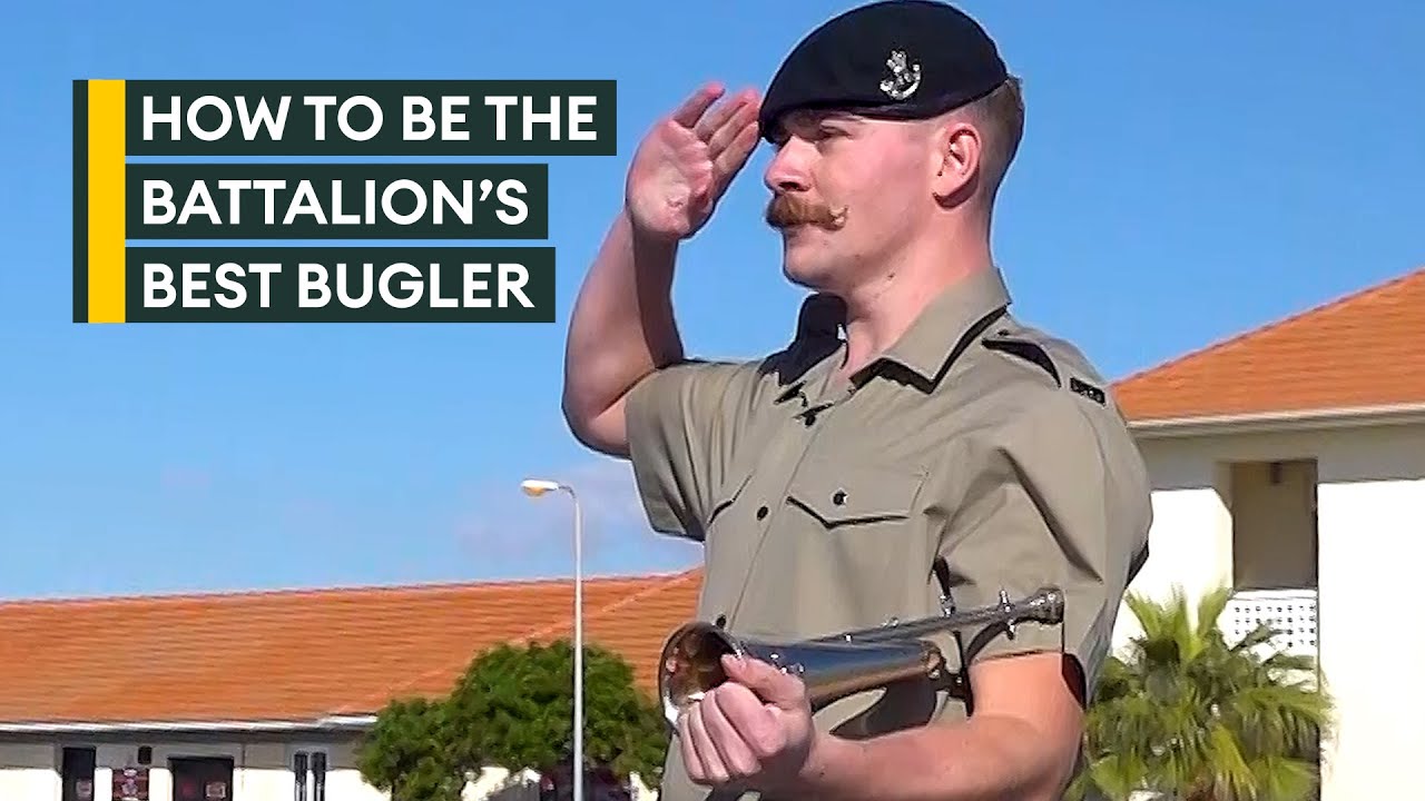 British soldiers compete to become the Commanding Officer's Bugler