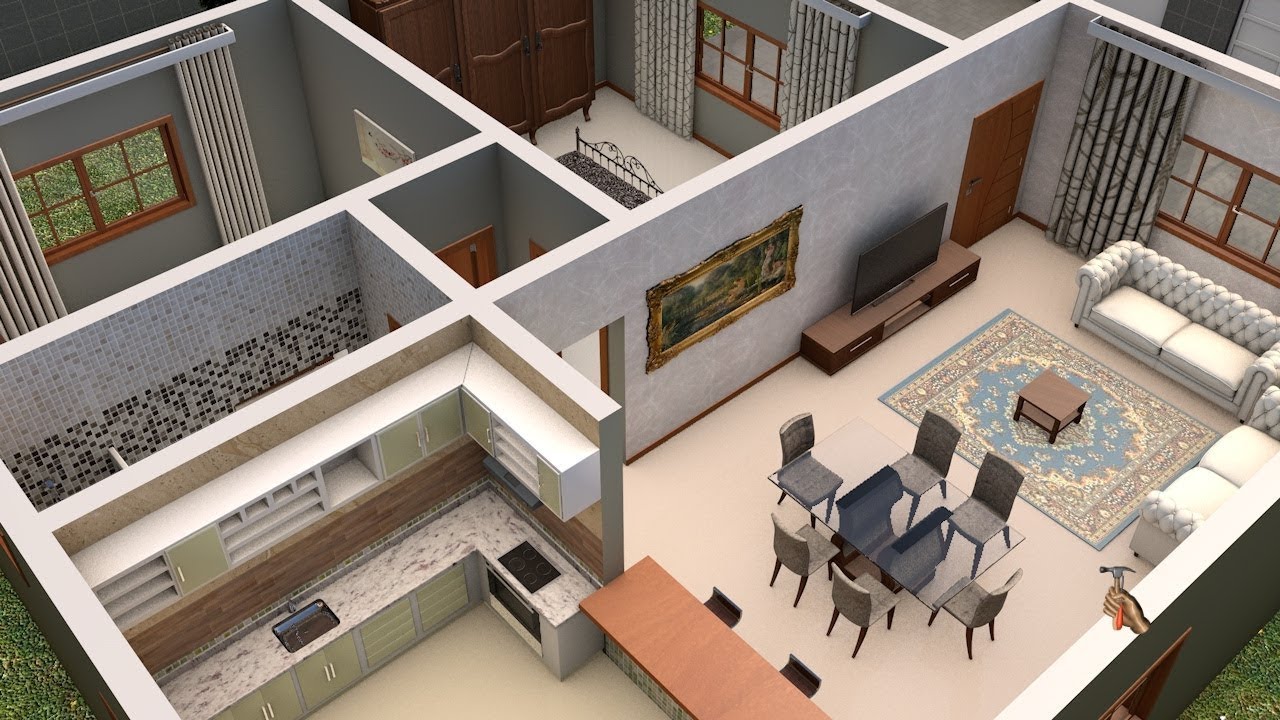 Planta 3D com dois quartos