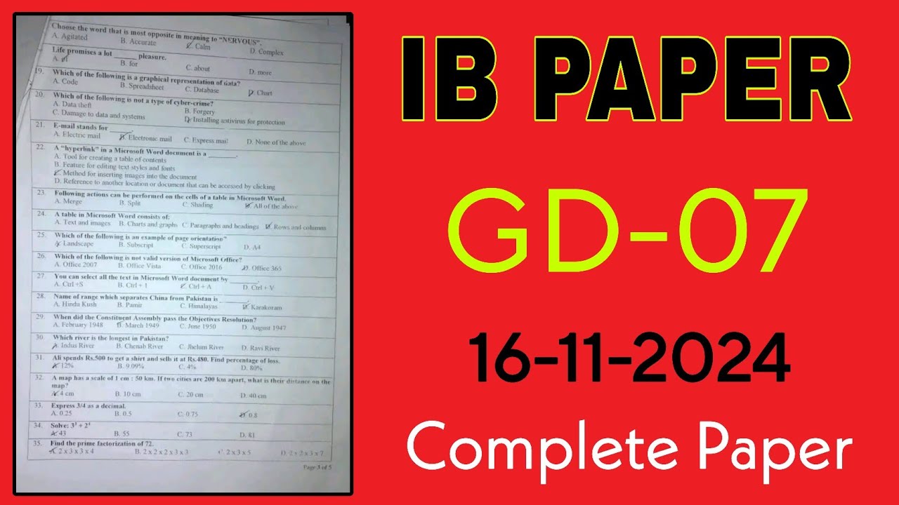 Intelligence Bureau IB GD 7 complete paper | Result | 16-11-2024 | Answer keys | meri list |
