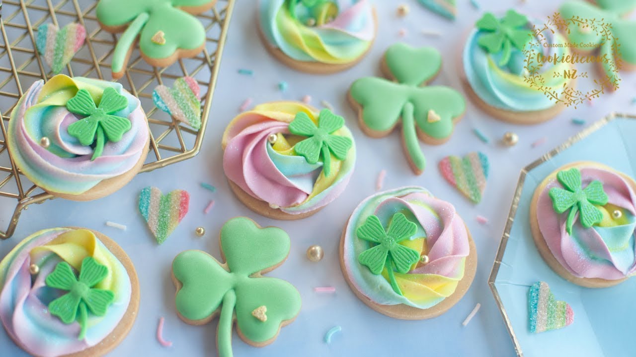RAINBOW SWIRLS ICING TECHNIQUE & CLOVER COOKIES ~ for St Patrick's Day!