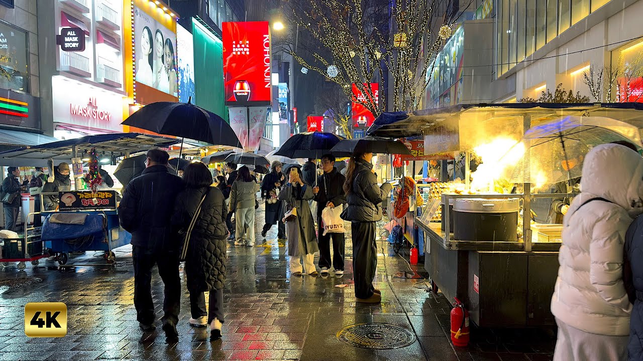 Rainy MYEONGDONG Seoul Walk 4K HDR | Korea's Best Shopping Street