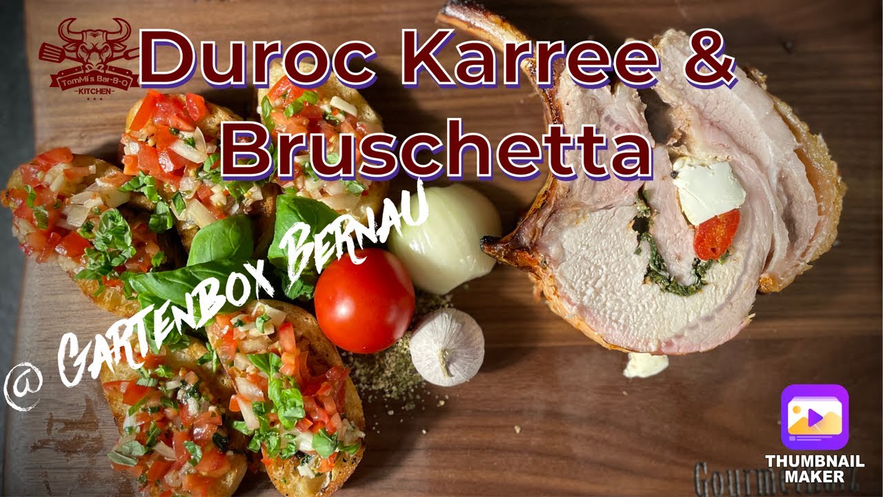 Duroc Karree & Bruschetta| French Rack Duroc auf der Rotisserie| @tommis_barbq