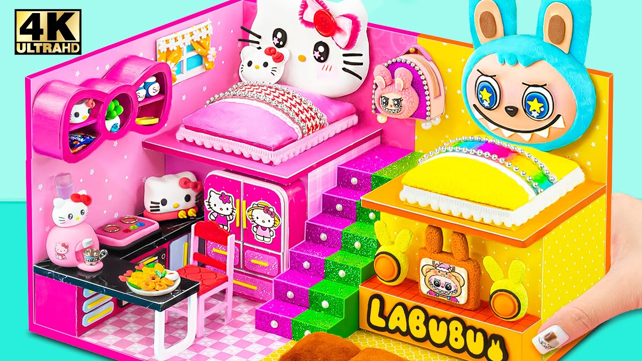How To Make Hello Kitty House with Two Bedroom, Yellow Room for Cute LABUBU ❤️ DIY Miniature House