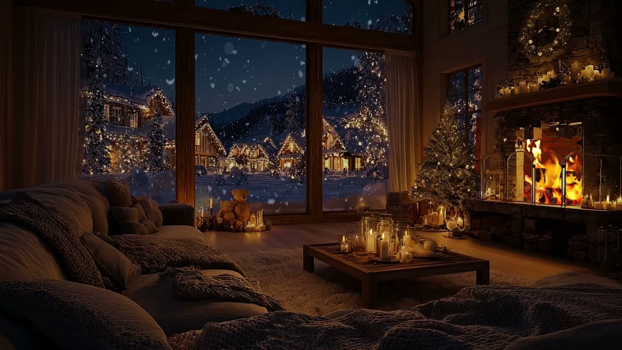 Christmas snowstorm falling outside silent winter forests at night | dark calm ambience for sleep
