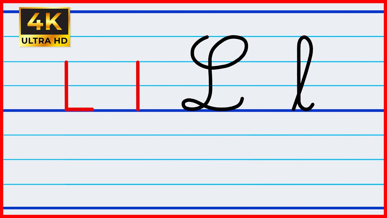 la lettre L minuscule et majuscule en écriture scripte et cursive