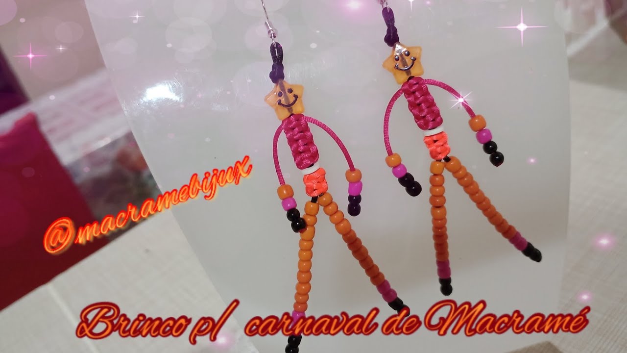 Brinco de Macramé P/Carnaval , #diy #bijoux #macrame #macrametutorial #brincos #art @Atelievandadias