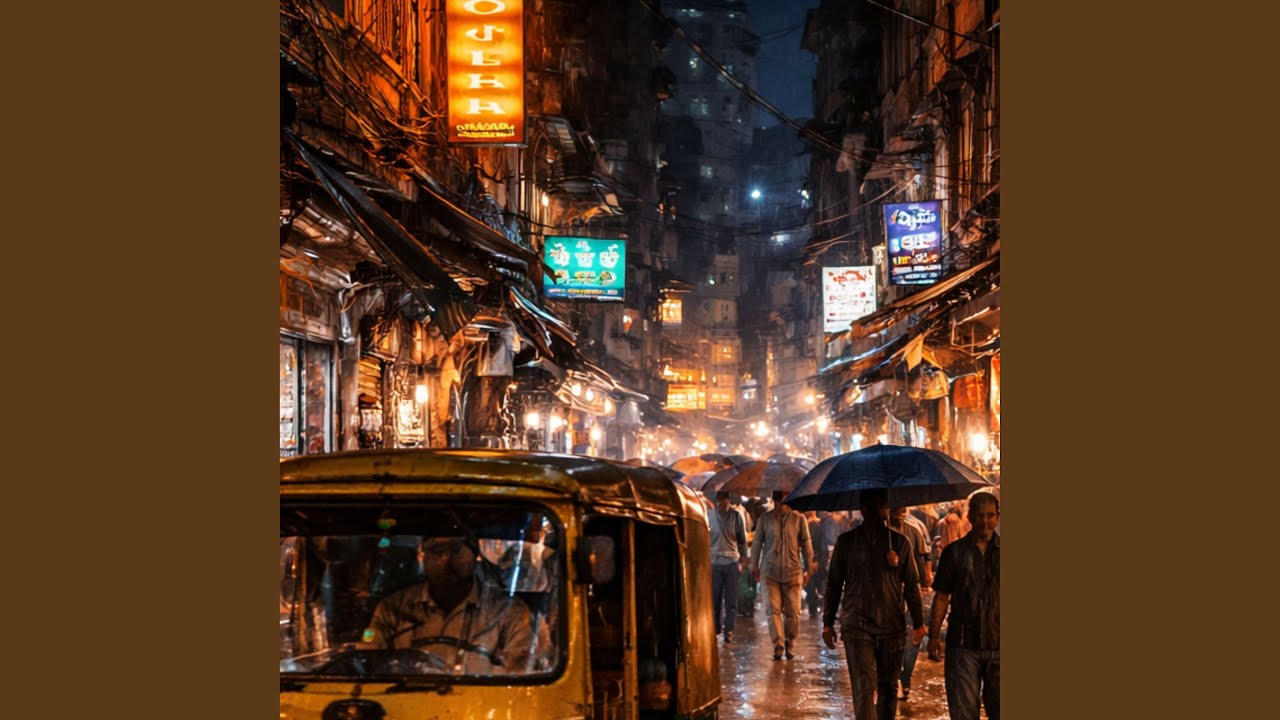 Umbrellas in Amber Light