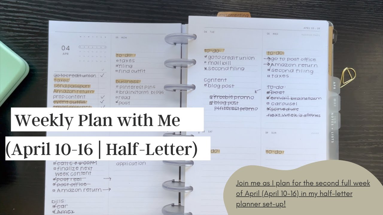 Weekly Plan with Me April 10-16 | Half-Letter Planner