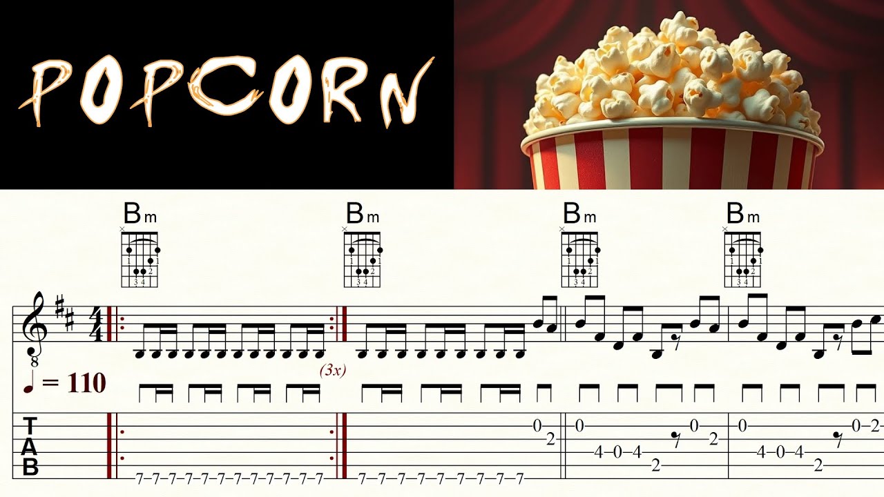 POPCORN | HOT BUTTER | GERSHON KINGSLEY | Complete | Acoustic Guitar Tutorial | Sheet Music & TAB