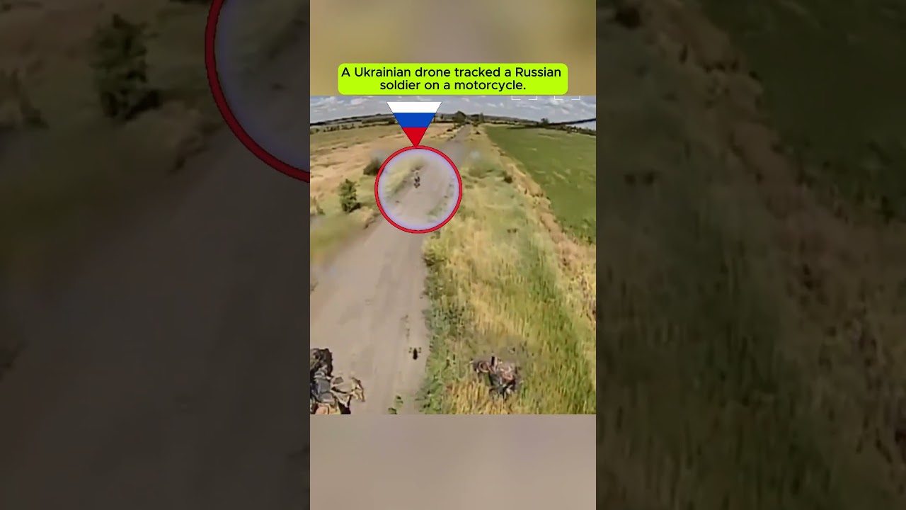 A Ukrainian drone tracked a Russian soldier on a motorcycle.