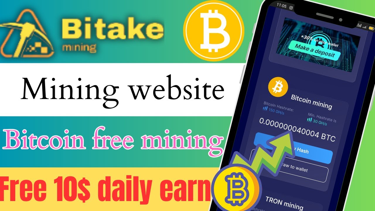 Bitake Cloud mining website | BTC mining website | without investment | 10$ daily earning