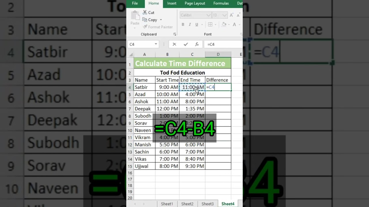 How to Calculate Time Difference in #excel #msexcel #shorts #computer