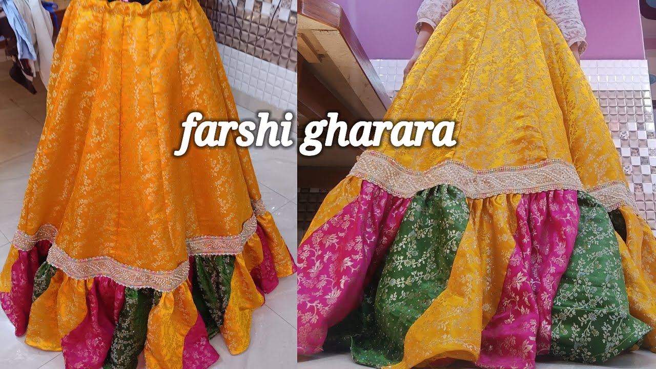 Multi colour farshi gharara /charminar gharara cutting and stitching 🪡, with can can,✨haldi outfit