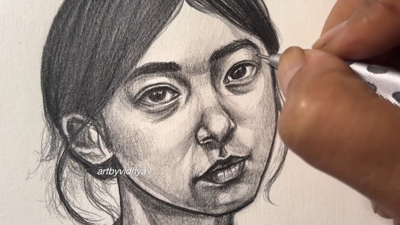 How I draw female portrait ( step by step process in real time ) 