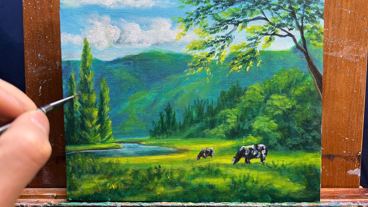 Summer light at the river bank, relaxing video #landscapeart #art #painting #acrylicpainting 