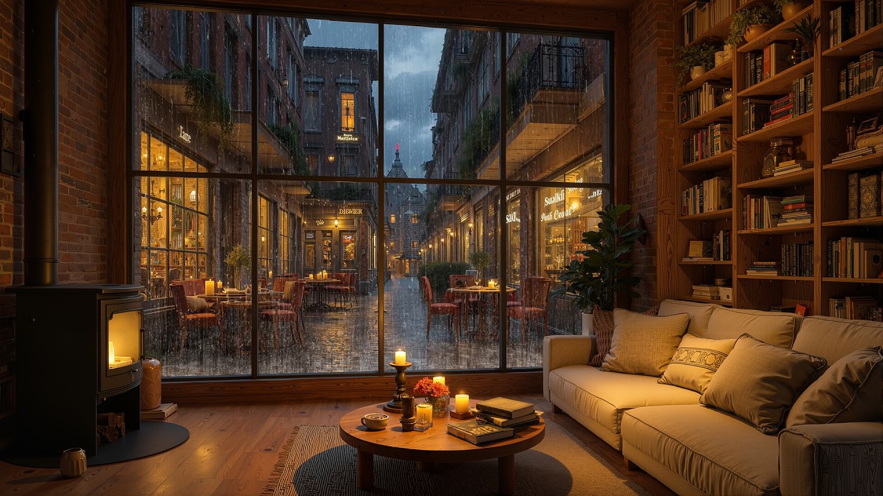 Peaceful Coffeehouse Ambience with Rainy Jazz 🌧️ Soft Jazz Background for a Calm Mind