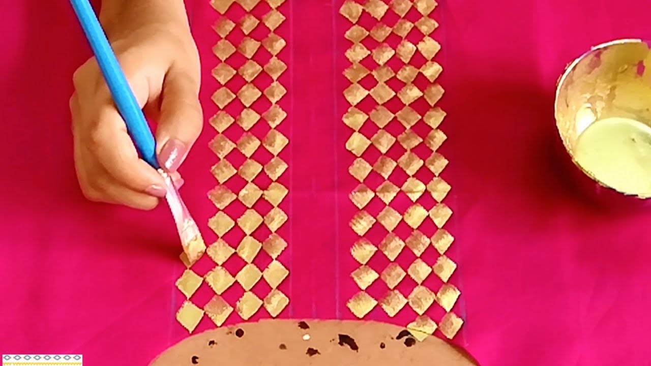 Designer Golden Checker Print Painting on Kurti | Easy Fabric Painting Ideas
