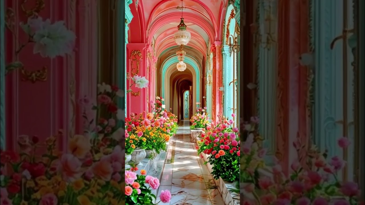 The Floral Corridor of Mint and Pink#travel #relaxing  #vacation#flowers #summer #garden #viral