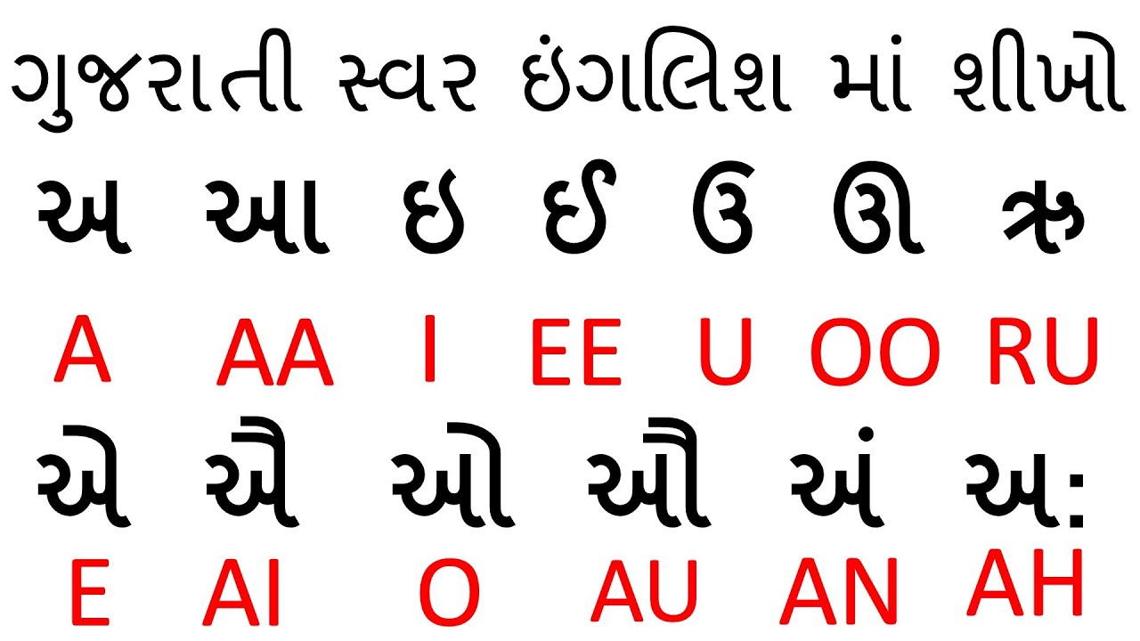 A, A, E Gujarati Swar English ma Easily Sikho
