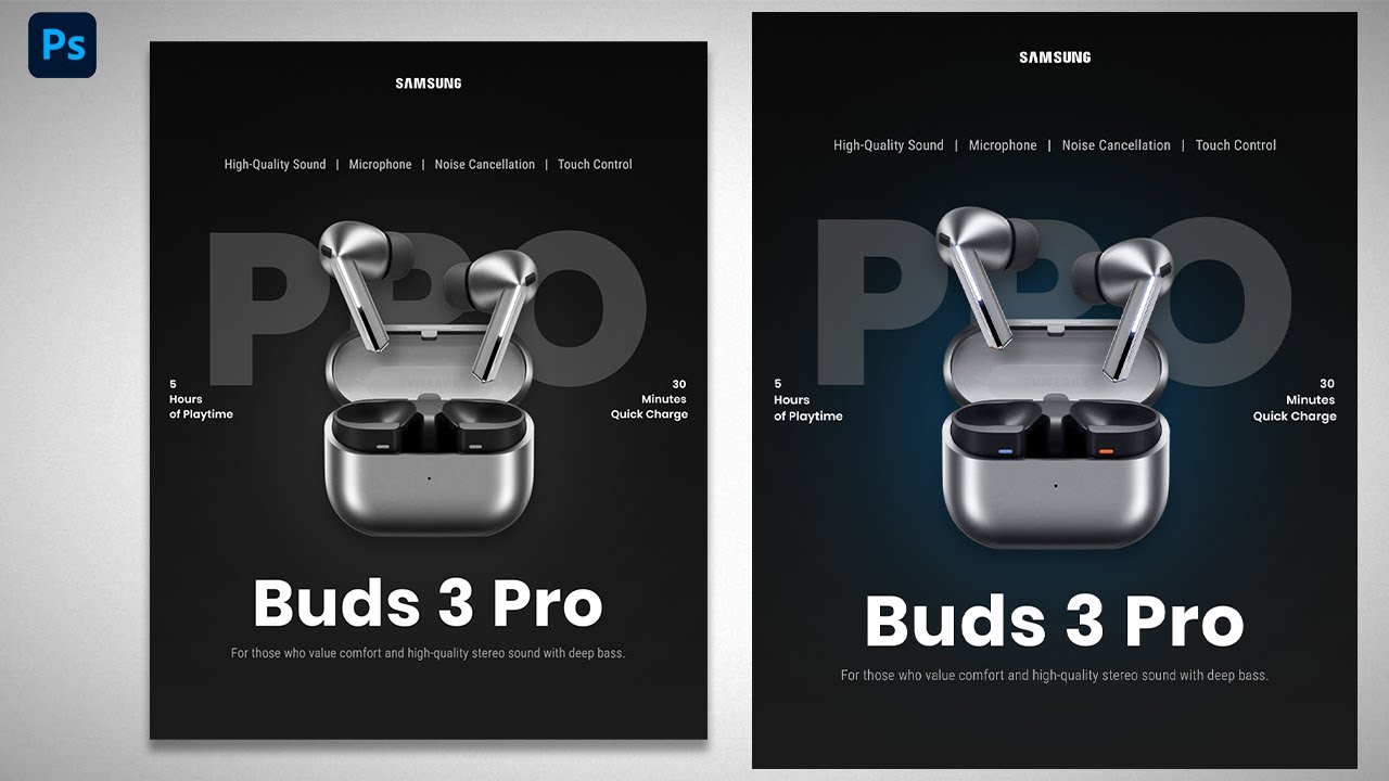 How to Design a Samsung Buds 3 Pro Poster in Photoshop | Product Poster Tutorial