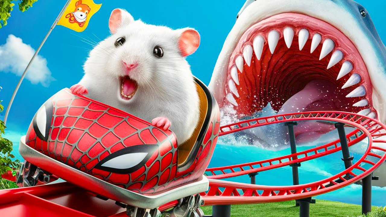Hamster in Roller Coaster - Hamster vs the Giant Shark [Hamster OBSTACLE COURSE]