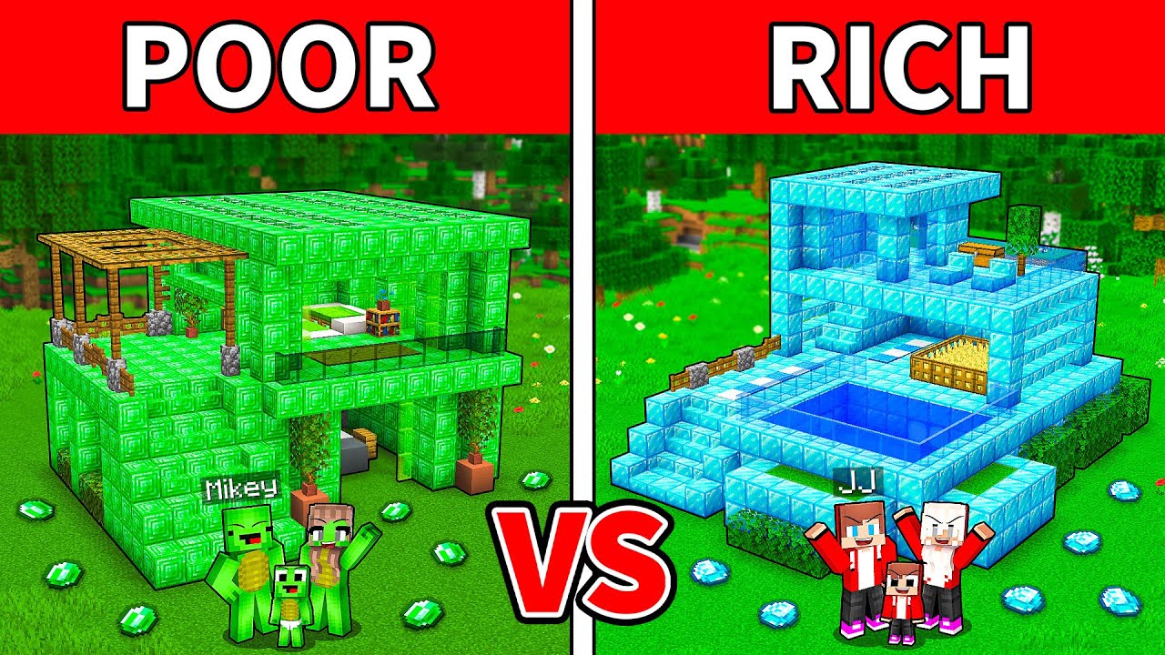 JJ and Mikey: EMERALD vs DIAMOND Family Modern House Battle in Minecraft - Maizen