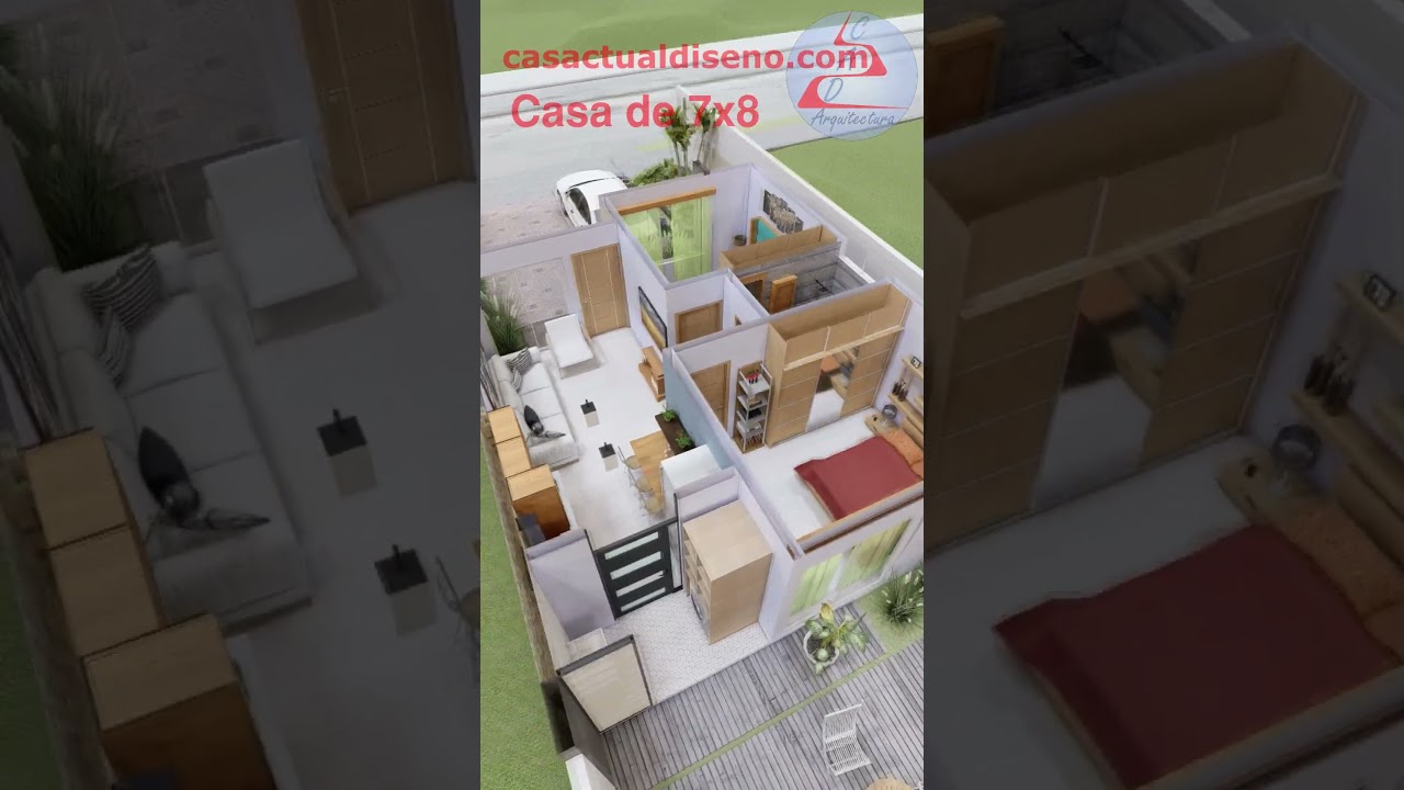 PLANO de CASA de 7x8 metros PEQUE&Ntilde;A y de 1 Piso  #planosarquitectonicos #casas #fachadamoderna