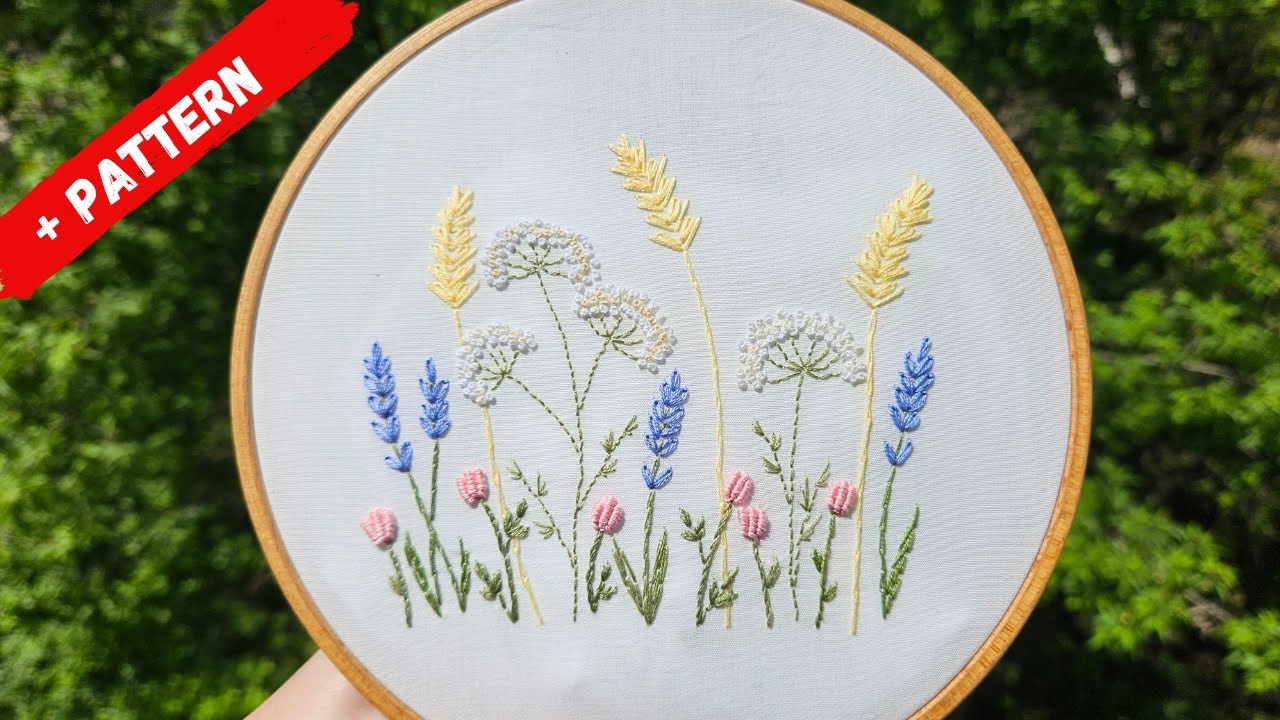 Easy Wildflower Hand Embroidery For Begginers + PDF pattern design