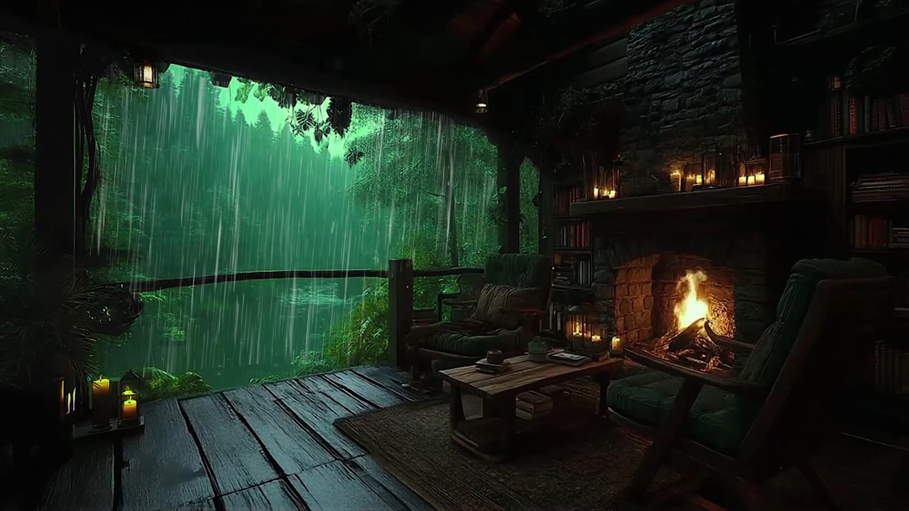 Embrace Peacefulness Rain & Fire Place In Cozy Wooden Cabin 🛖  Enhance Your Sleep with Rain