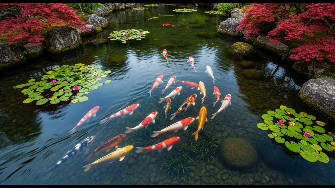Koi Fish Velocity Edit  Beautiful Colorful Koi in Garden Pond !