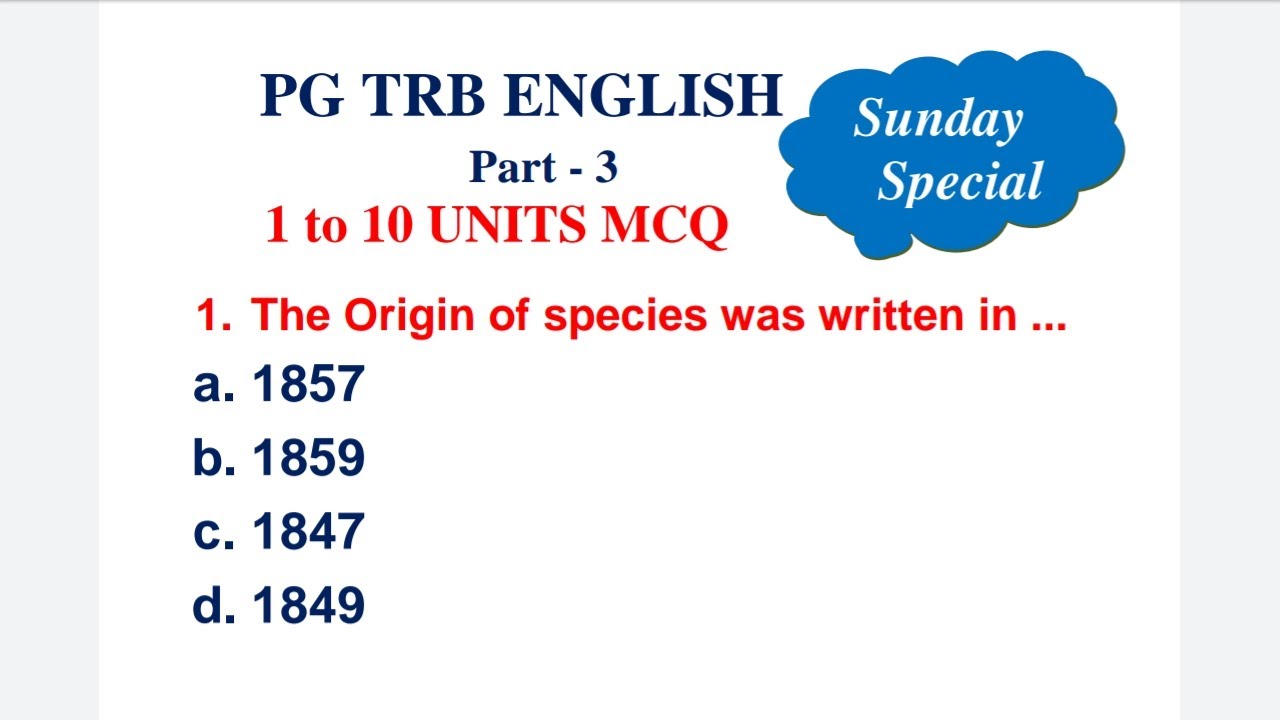 PG TRB ENGLISH 1 to 10 Units Important MCQ Part 3 Sunday Special