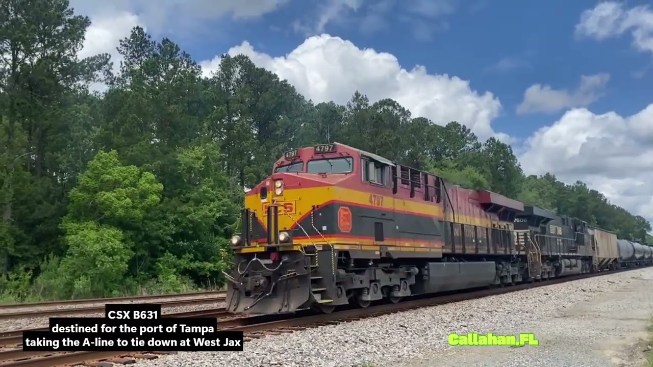 KCS leader on a ethanol train, NS stack & rack train, CSX train over newly installed diamond.