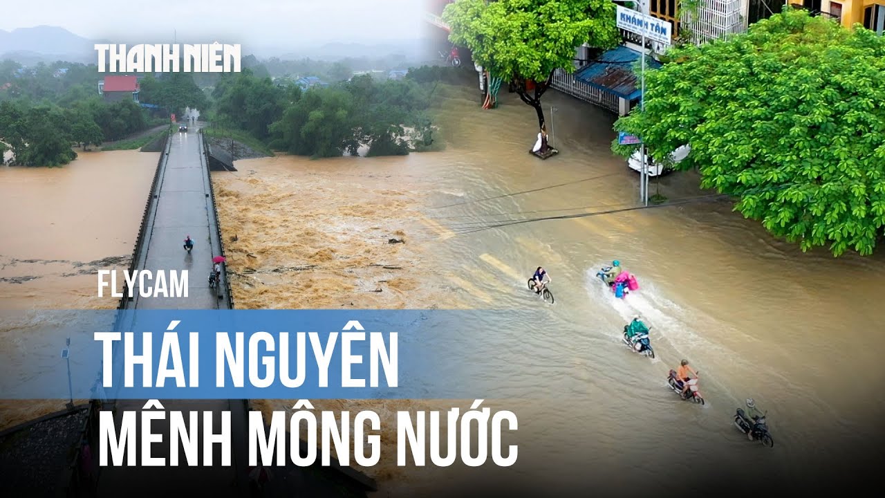 [FLYCAM] Lũ sông Cầu vượt đỉnh lịch sử, Thái Nguyên mênh mông nước bạc