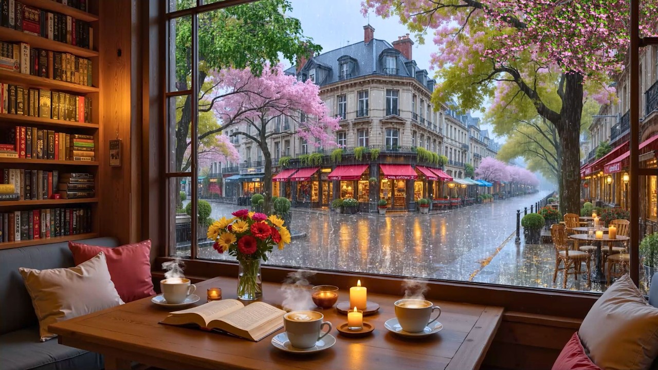 Smooth Piano Jazz & Heavy Rain in a Cozy Coffee Shop Ambience ☕ Fireplace Sounds for Study & Work