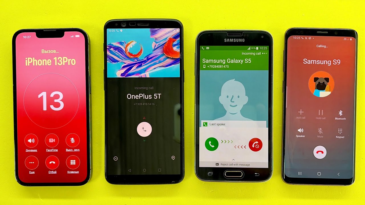 Incoming + Outgoing Call & Timer on Samsung S5 Vs OnePlus 5T & Samsung S9 Vs iPhone 13Pro 