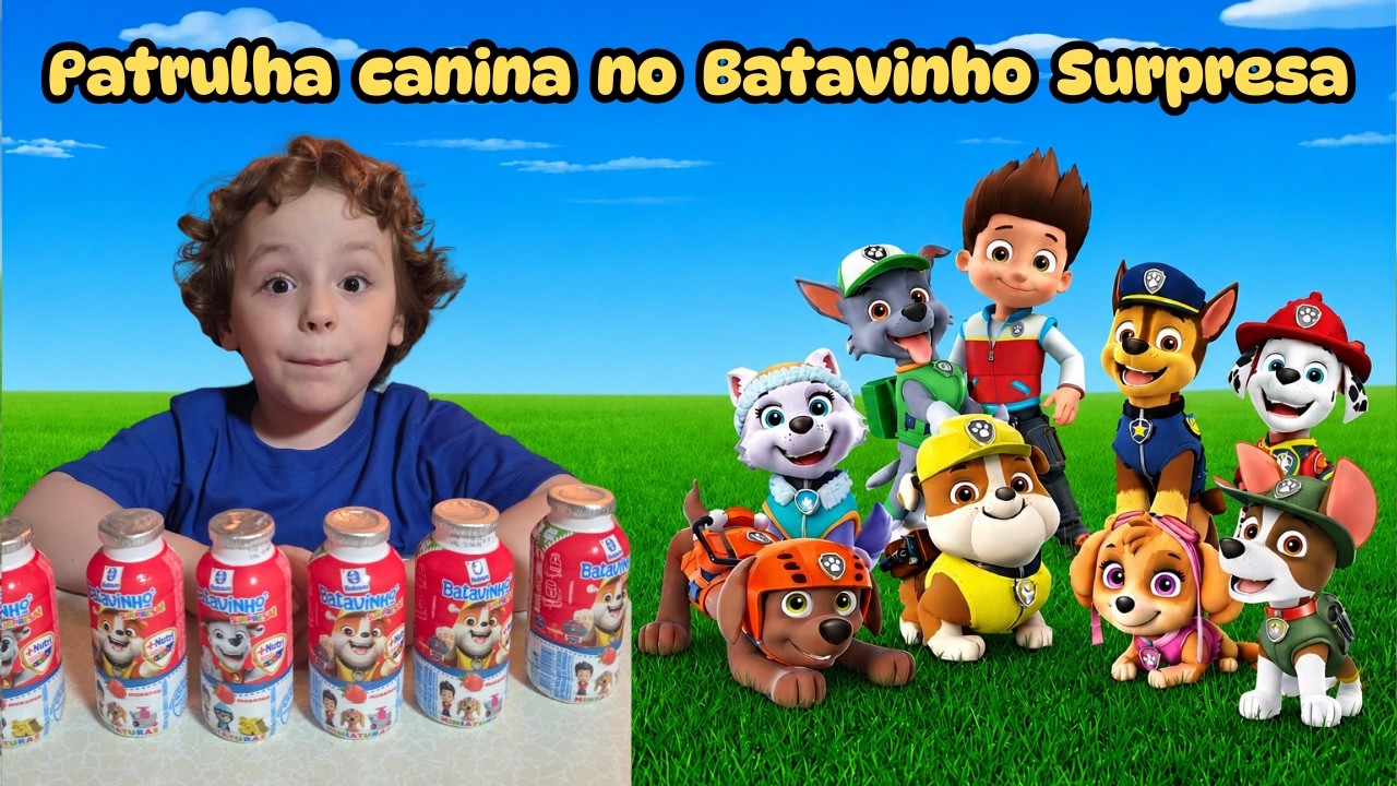 Leozinho descobre brinquedos da Patrulha canina no iogurte Batavinho Surpresa