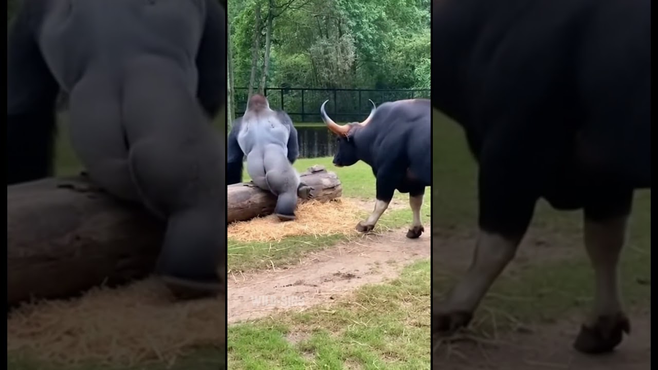 Gorilla vs Wild Bull Fight in Zoo - You Won't Believe This! 