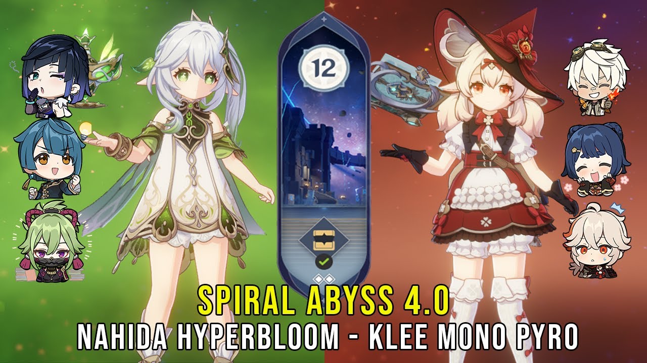 C0 Nahida Hyperbloom and C0 Klee Mono Pyro - Genshin Impact Abyss 4.0 - Floor 12 9 Stars