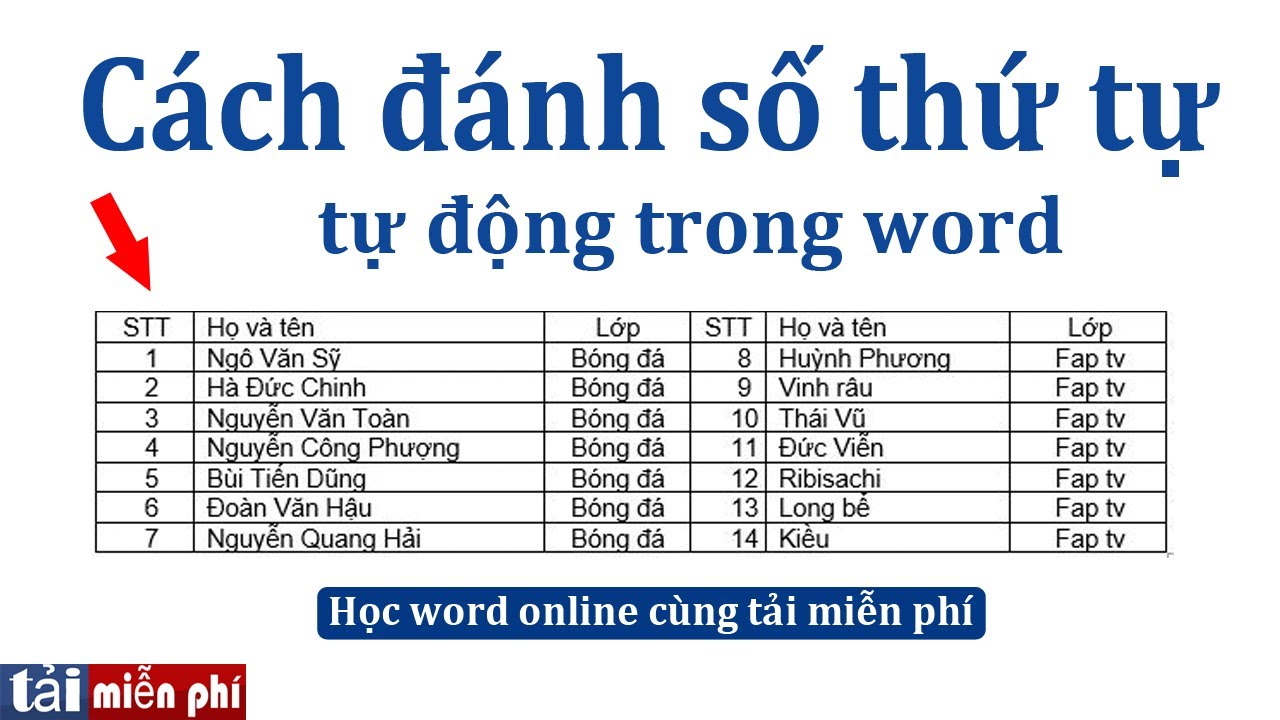C&aacute;ch đ&aacute;nh số thứ tự tự động trong Word .Đ&aacute;nh số thứ tự cho bảng |Học word online c&ugrave;ng Tải Miễn Ph&iacute; .