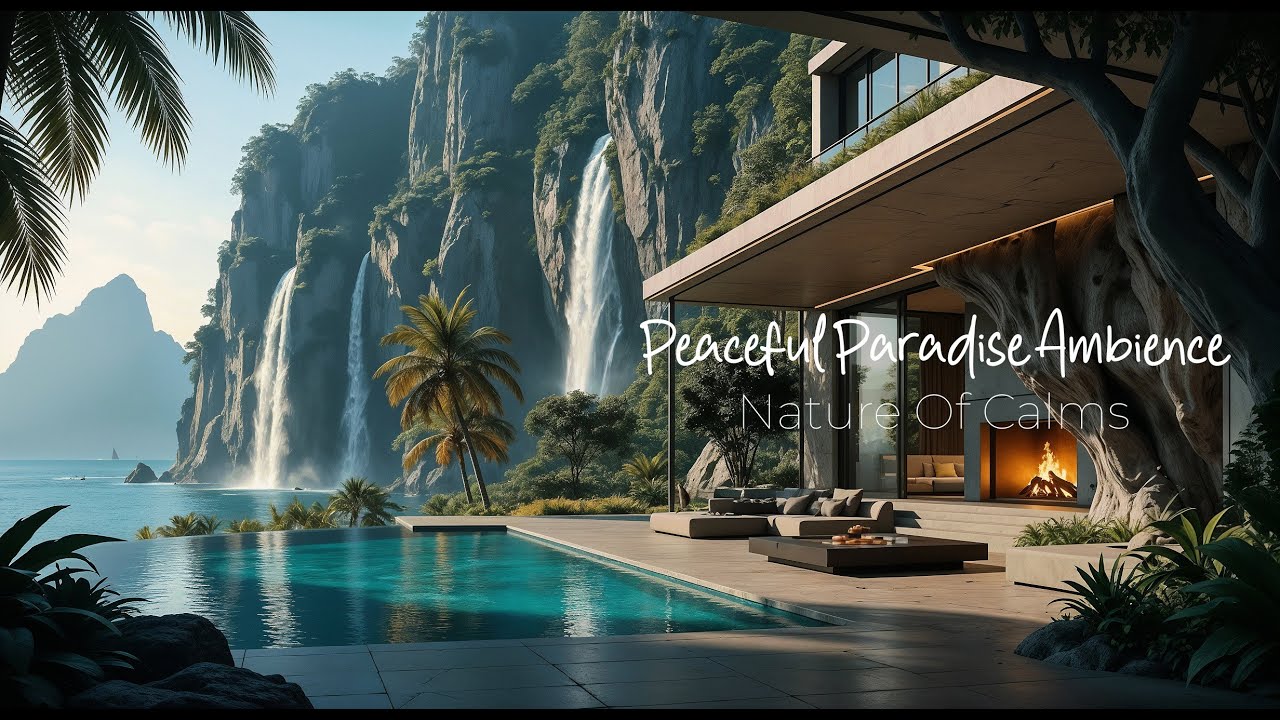 Paradise Infinity Pool Ambience 🏝️ Waterfalls and Ocean Sounds for Calm & Focus