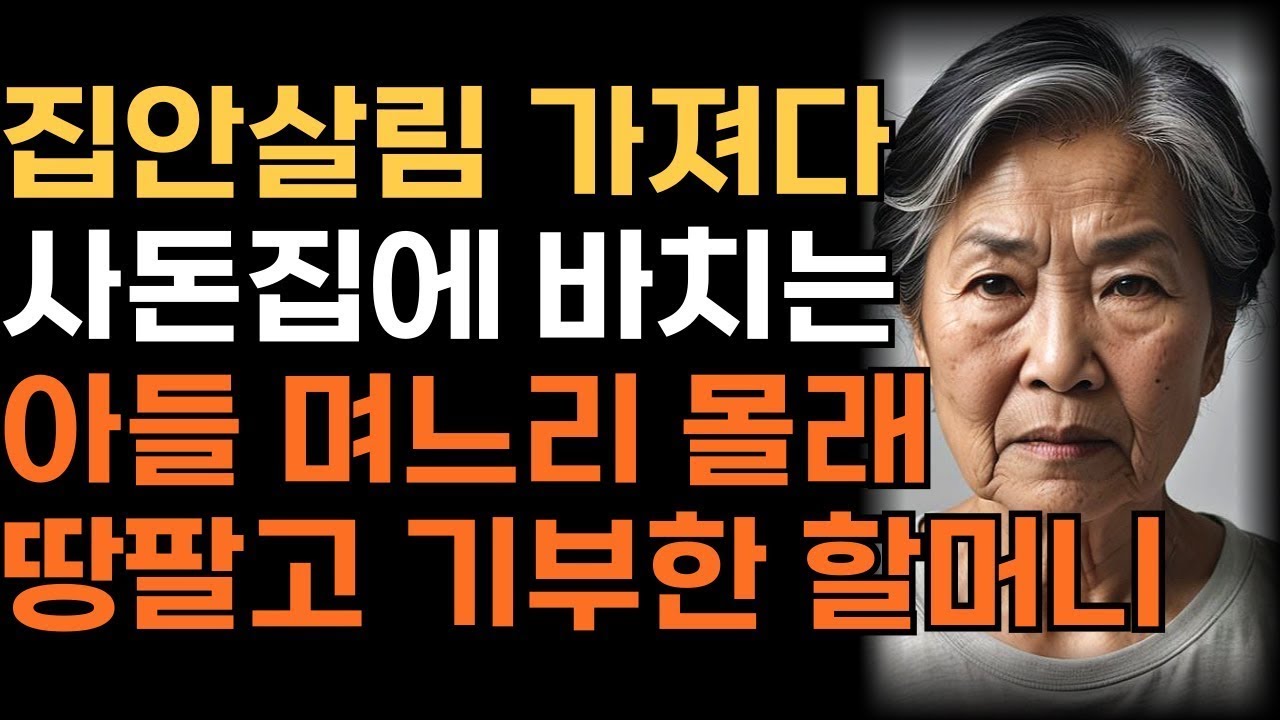'우리 집 거덜낼 셈이냐!' 집안 살림 가져다 사돈에게 바친 꽤씸한 아들 며느리 몰래 땅 팔고 기부한 할머니 | 인생 | 사연 | 오디오북 |
