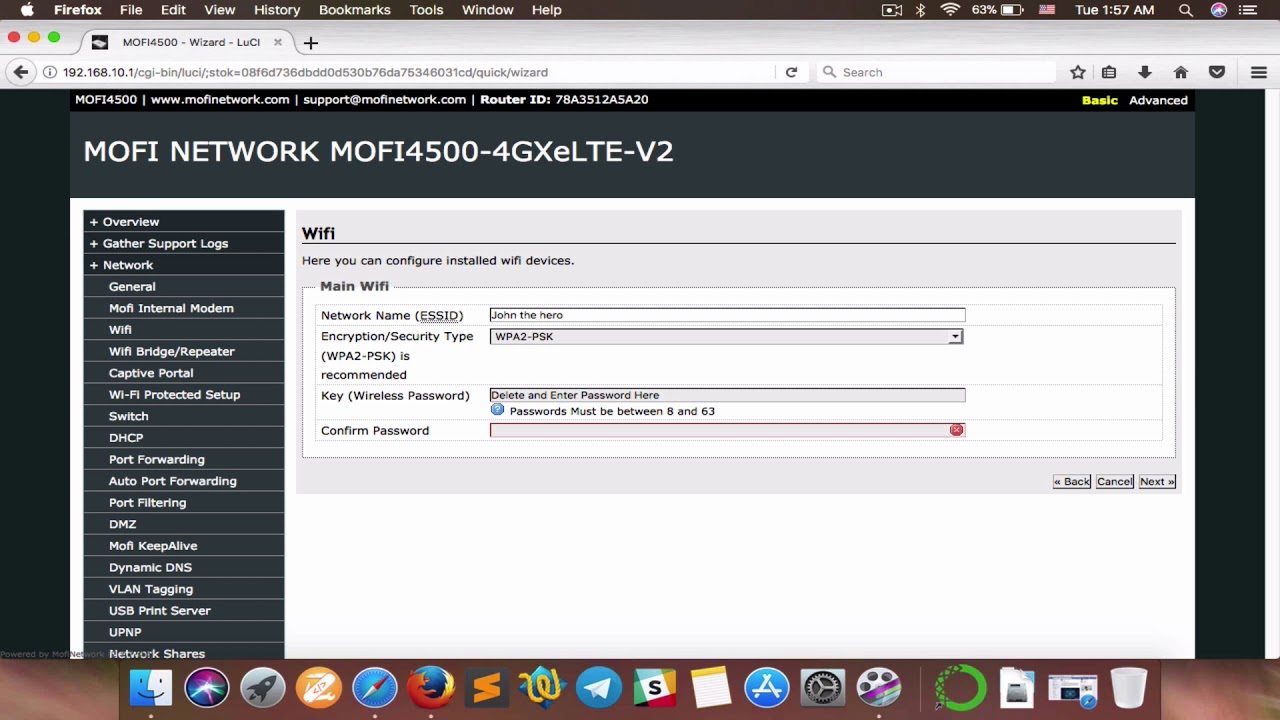 How to set a wifi password using the Wizard