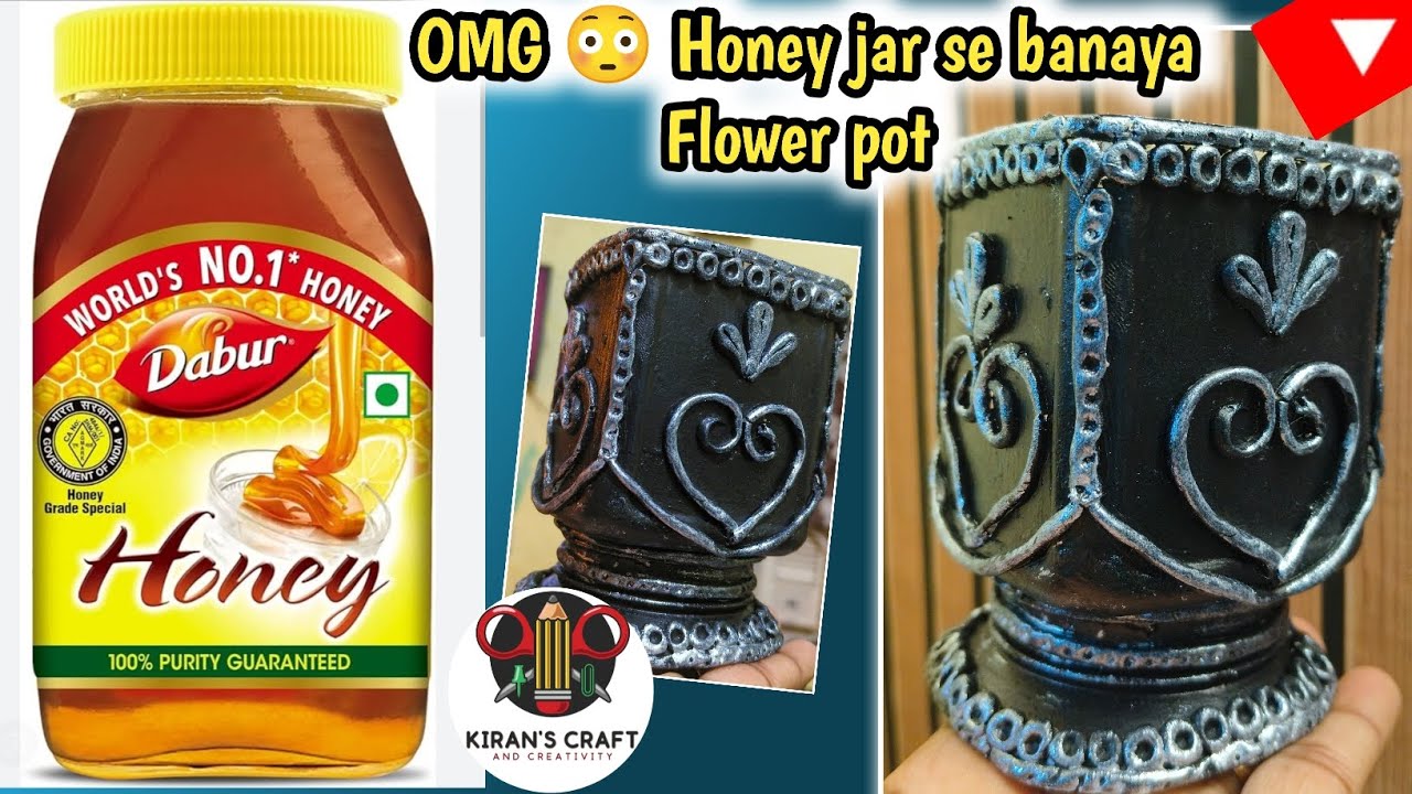 OMG 😳 Honey Jar Se Banaya Flower Pot!! @Kirancraft-8y #flowerpot #diy #weastmaterialreuse #ytvideo 