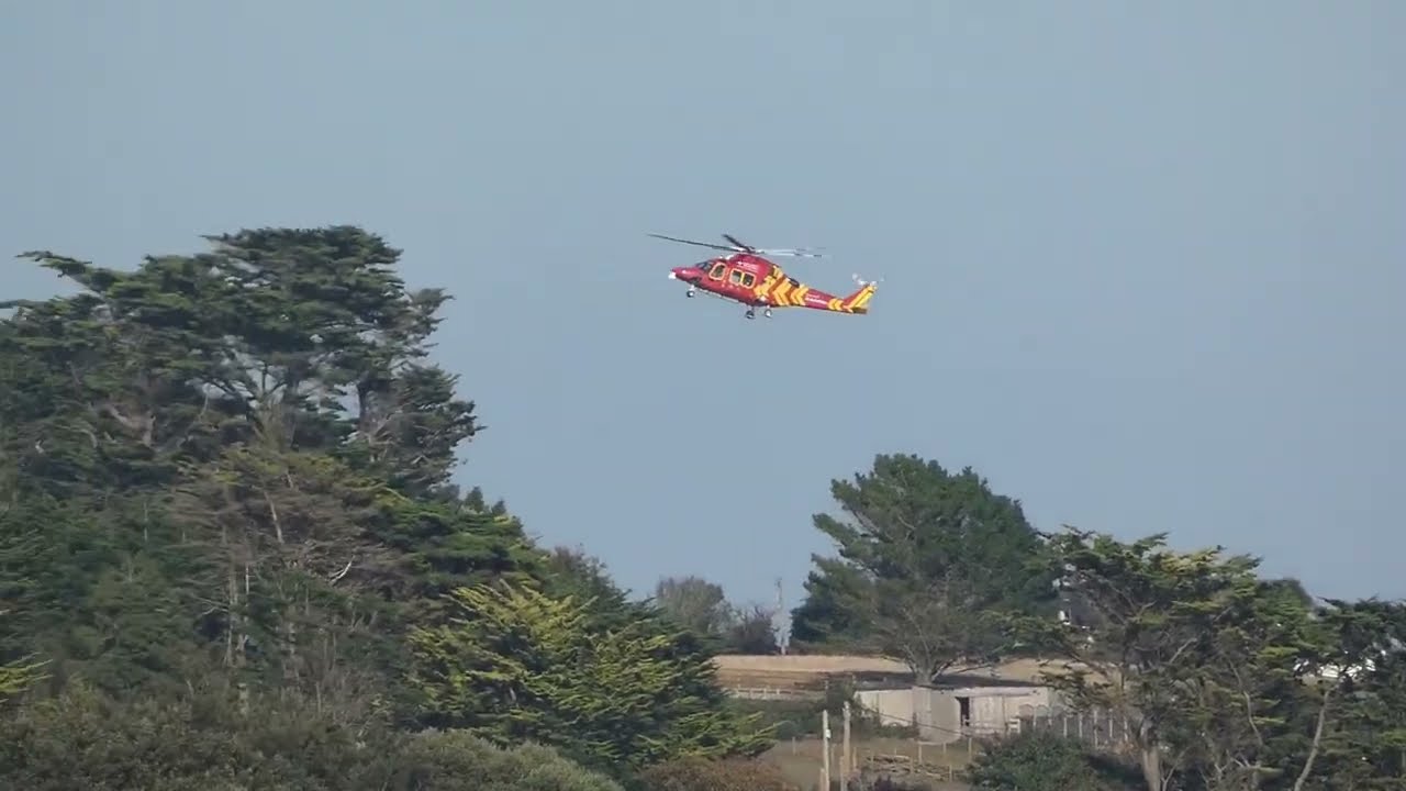 Cornwall Air Ambulance AW169 | Landing, shutdown, startup and departure from Rock