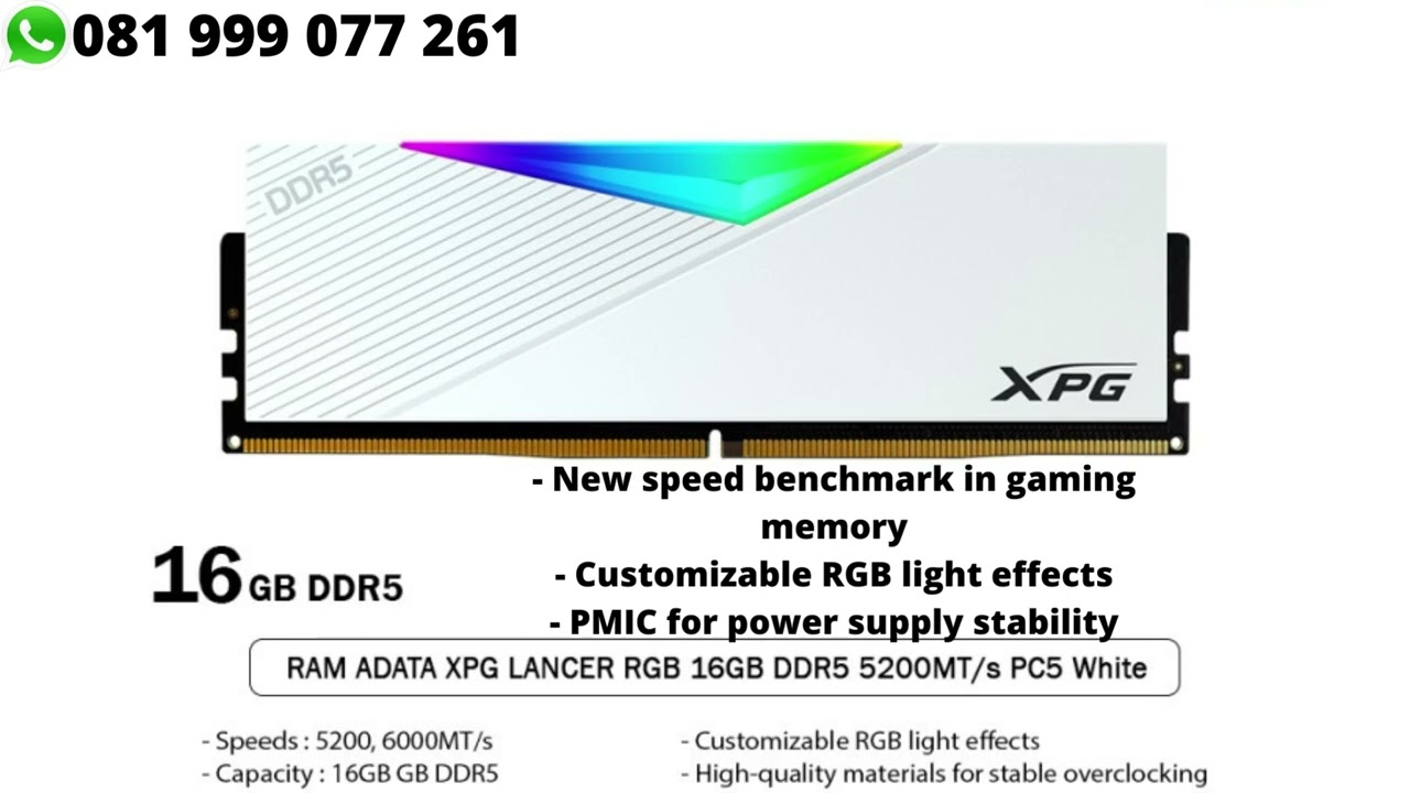 RAM ADATA XPG LANCER RGB 16GB DDR5 5200MT/s PC5 CL38 White #shorts