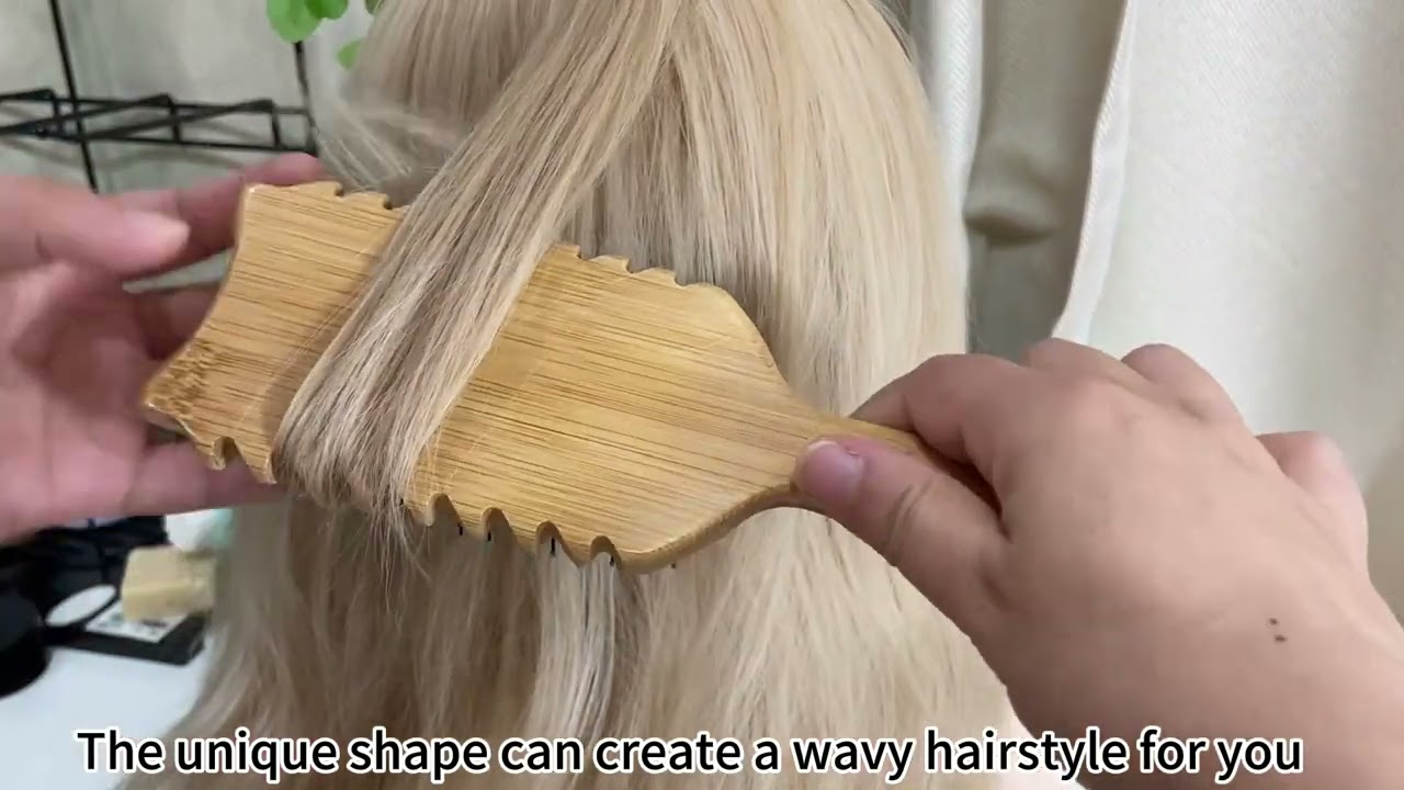Natural Bamboo Hair Brush with Round Tip Nylon Bristles Bamboo Square Paddle Brush