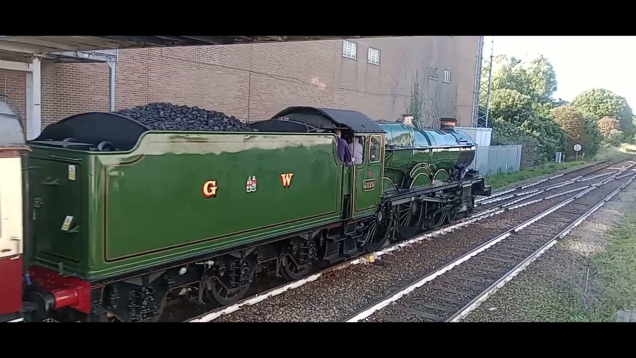 5029 Nunney Castle Great Western Railway Castle Class steam train departing Paignton, Devon 