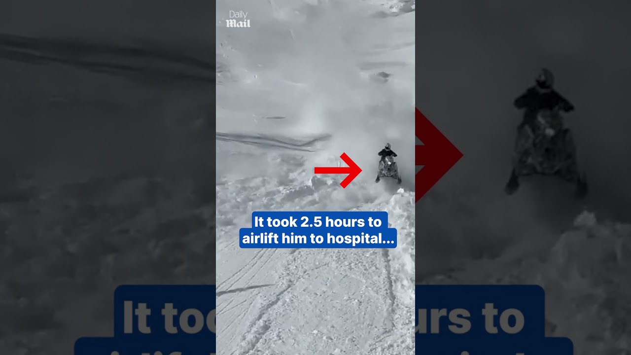Shocking moment a snowmobiler triggers an avalanche